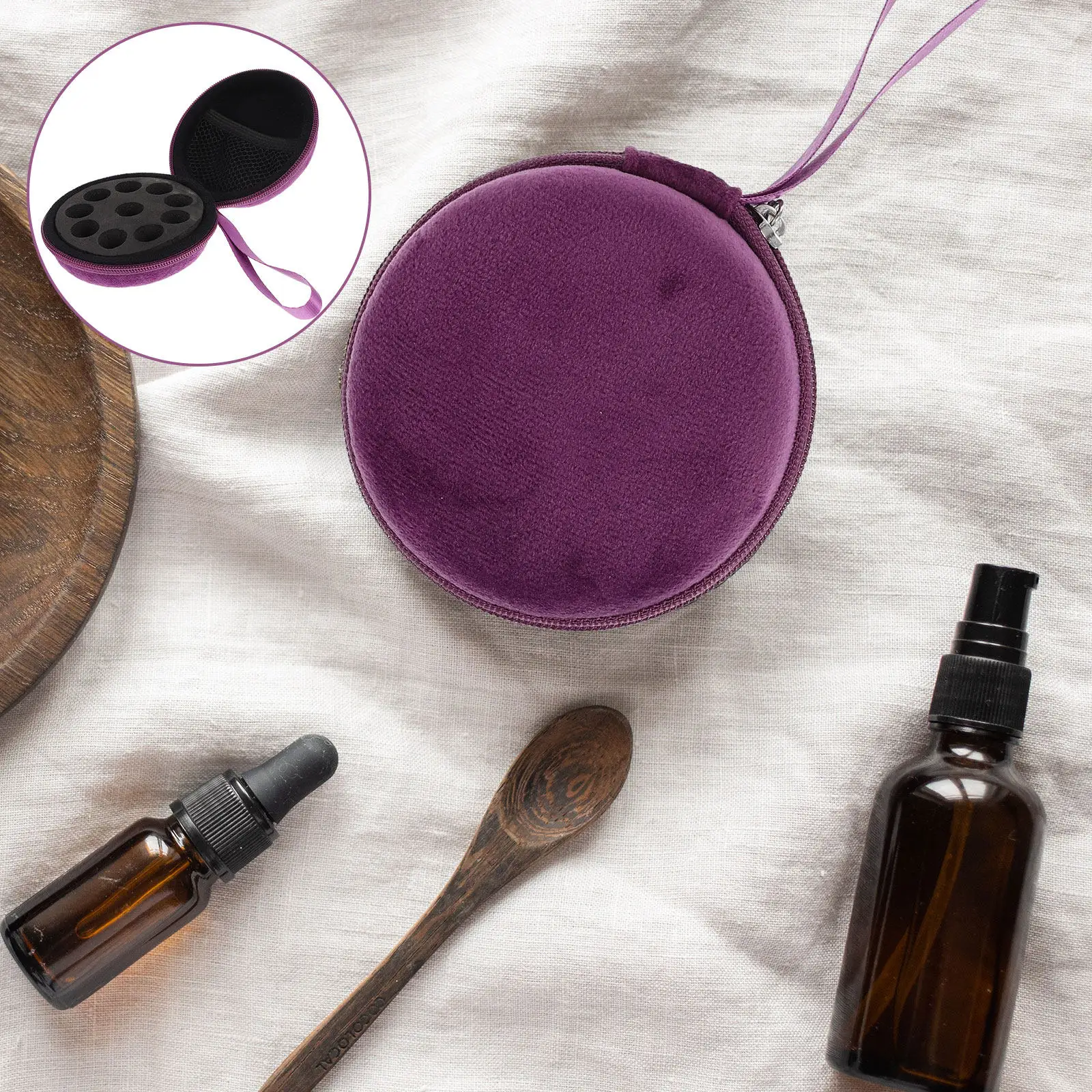 

Round Essential Oil Carrying Case Portable Organizer Bag for Travel Home Use Essential Oils Nail Polish Perfume Bottles Storage