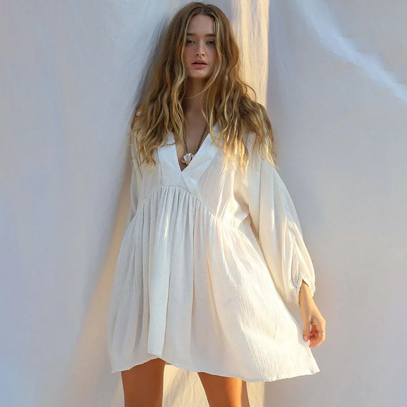 White Long Sleeve Bikini Cover-ups Summer 2025 Women Sexy Backless Short High Waist Holiday Beach Wear Swim Suit Cover Up