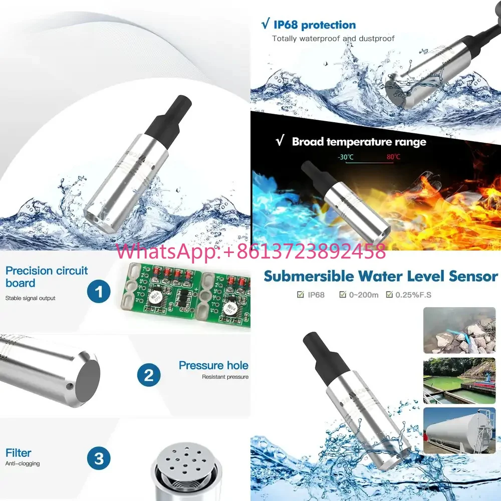 GLT500 0~200m Piezoresistive Silicon Analog Stainless Steel Liquid Level Sensor Submersible Water Level Transducer
