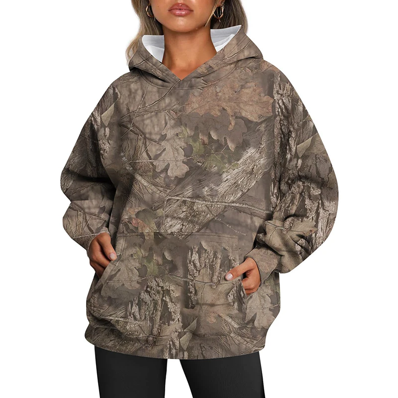 

Women's Camo Hoodie Maple Leaf Print Oversized Sweatshirt Fleece Hooded Sweatshirt Casual Pullover With Pockets