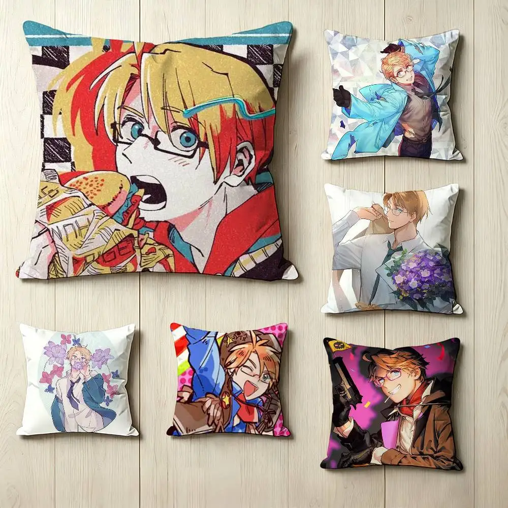 H-Hetalia W-World Stars A-Alfred F. Jones  Pillow Case Square Double-Sided Sofa Cushion Cover Bedroom Bedside Pillow
