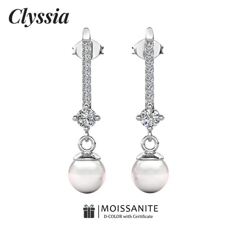 

Серьги-капли CLYSSIA с муассанитом и имитацией круглого жемчуга, минималистичные изящные ювелирные изделия из серебра 925 пробы для женщин