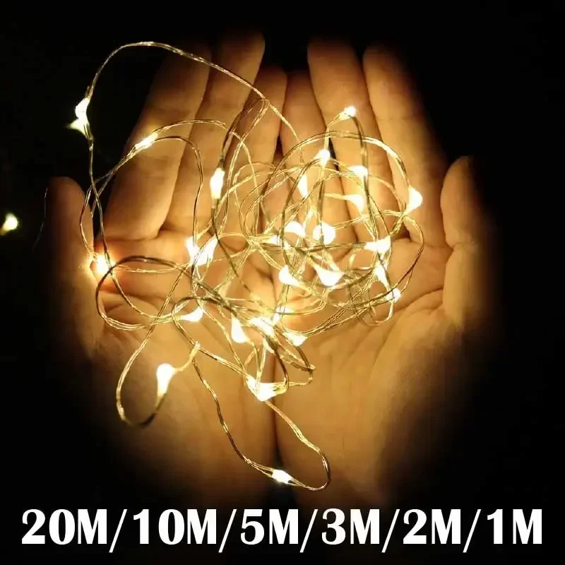 Christmas Party Cr2032 LED Copper Wire String Fairy Light Strip Lamp Waterproof 50 100LEDs for Wedding Holiday Home Decoration.