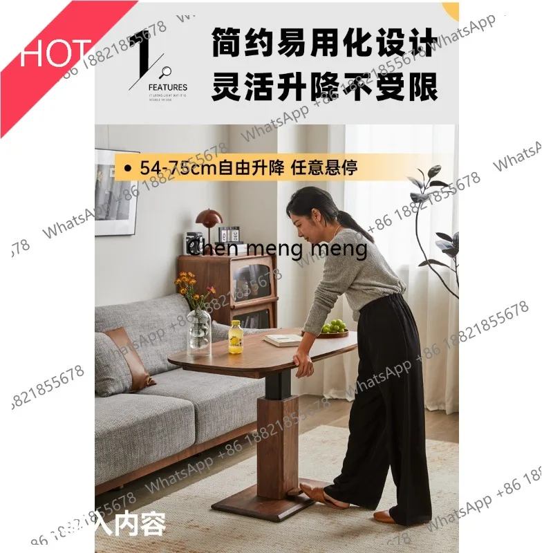 

03A Black walnut oval coffee table solid wood lifting dining table household desk modern simple living room
