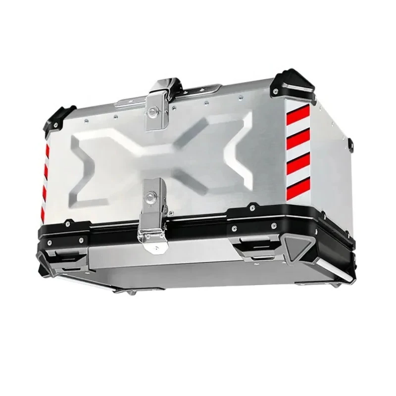 

Factory Hot Selling 85L Silver+Black X Design Aluminium Delivery Box Motorcycle Top