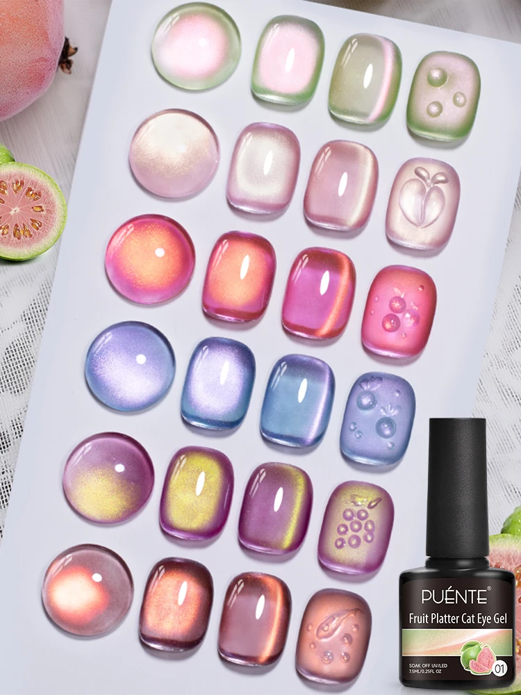 Ensemble de vernis à ongles magnétique en gel pour chat, série fruits, 6 pièces/ensemble, avec aimant, gel œil de chat d'été, gel semi-permanent à faire tremper, kit de vernis UV