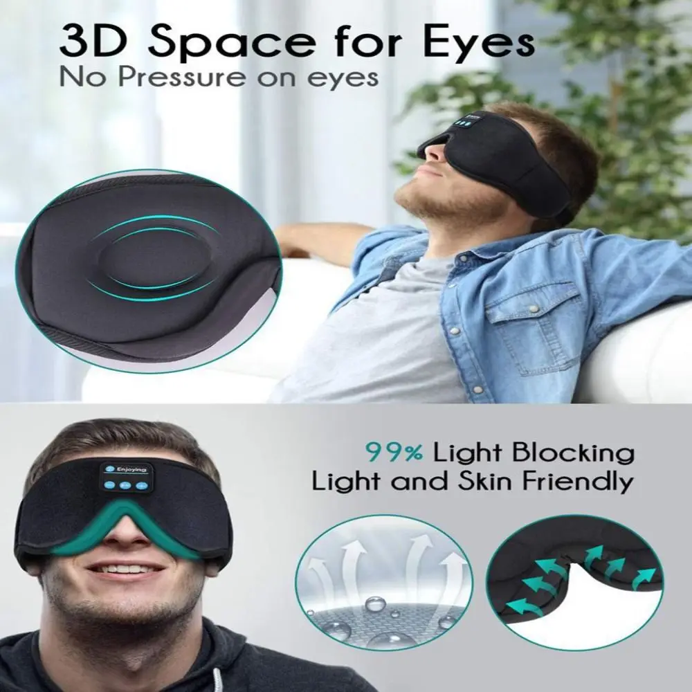 Stereo Wireless 3D Eye Mask Super Soft Bluetooth 5.0 Fleece Headband with Built-in HD Speaker Music Play Sleeping Headphones view 5