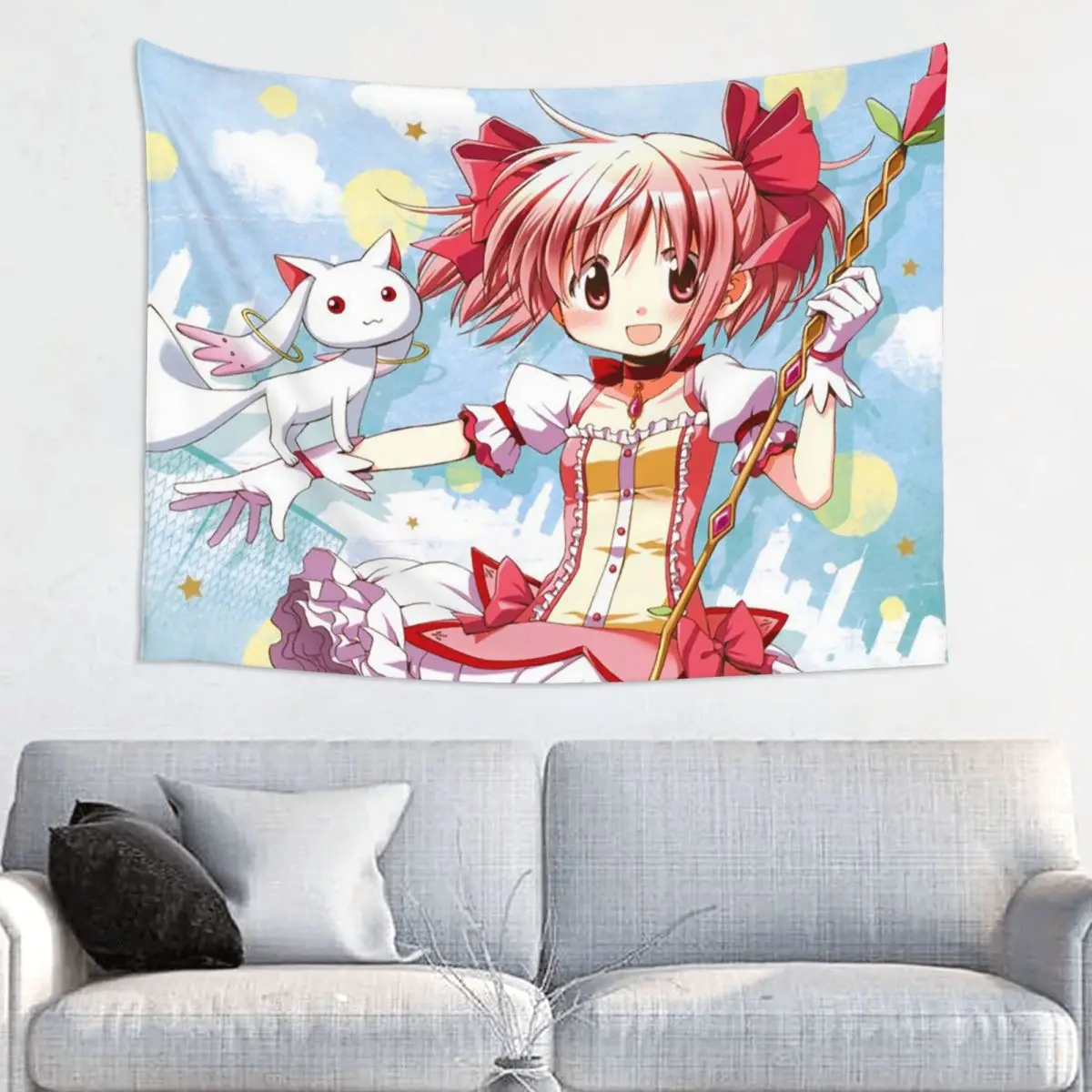

Kaname Magical Girl Tapestry Wall Hanging Printed Fabric Tapestries Puella Magi Madoka Magica INS Blanket Decor Yoga Mat