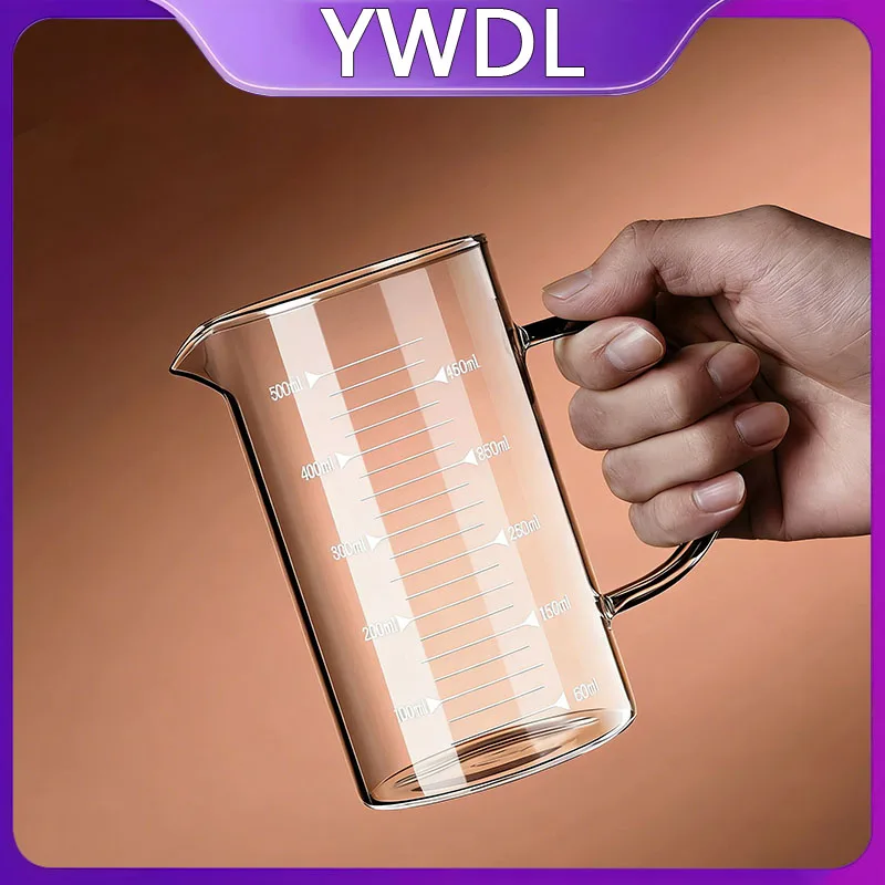 YWDL 1PCS Glass Measuring Cup With Handle High Borosilicate Kitchen Milk Coffee Mug Heat-resistant Cup Laboratory Beaker