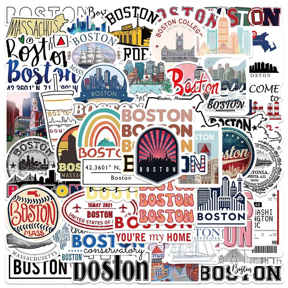 50pcs Cartoon Boston Stickers Journey Dairy Decals For Phone Laptop Suitcase Skateboard Guitar Aesthetic Waterproof Stickers