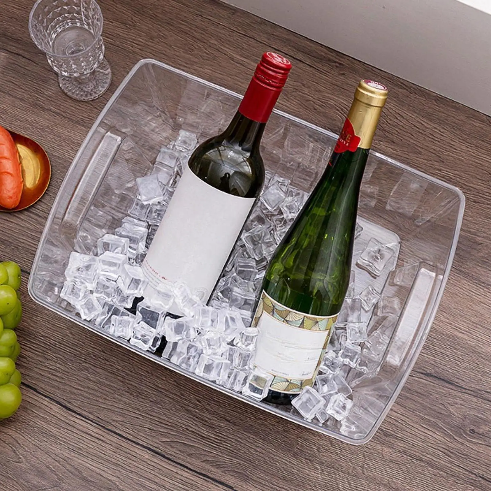 Portable Transparent Ice Bucket PET Beverage Tub Wine Cooler Storage Bin for Parties Camping and Home