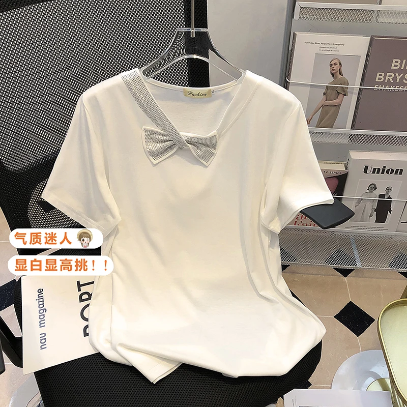 Estate Casual Solid t-shirt donna Crop top o-collo cotone manica corta Tees donna Basic diamond Soft top Harajuku 2022