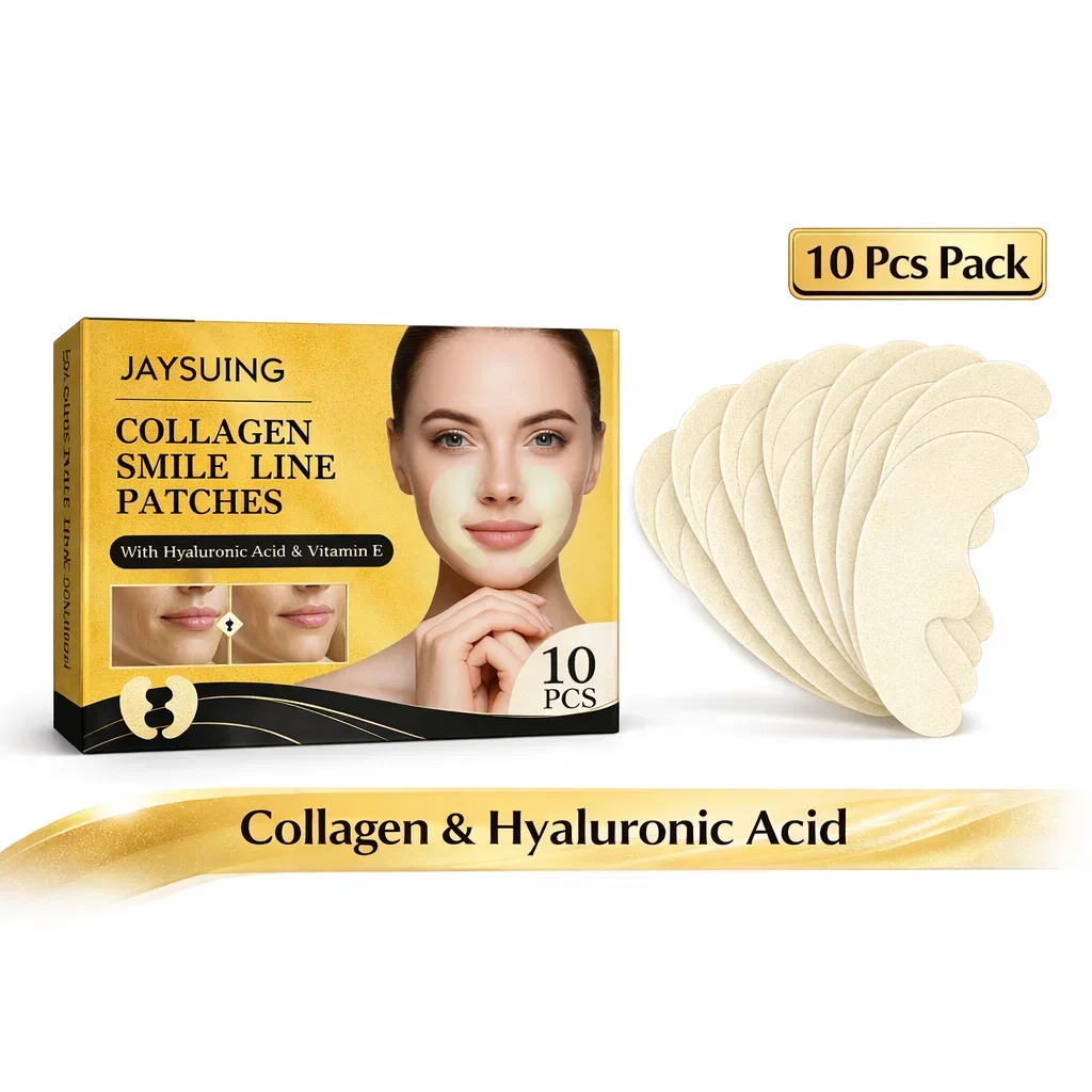 Collagen Smile Line Patches 10Pcs Anti Wrinkle Pads for Nasolabial Folds Mouth Corner Laugh Lines Hyaluronic Acid Face Lift Tape