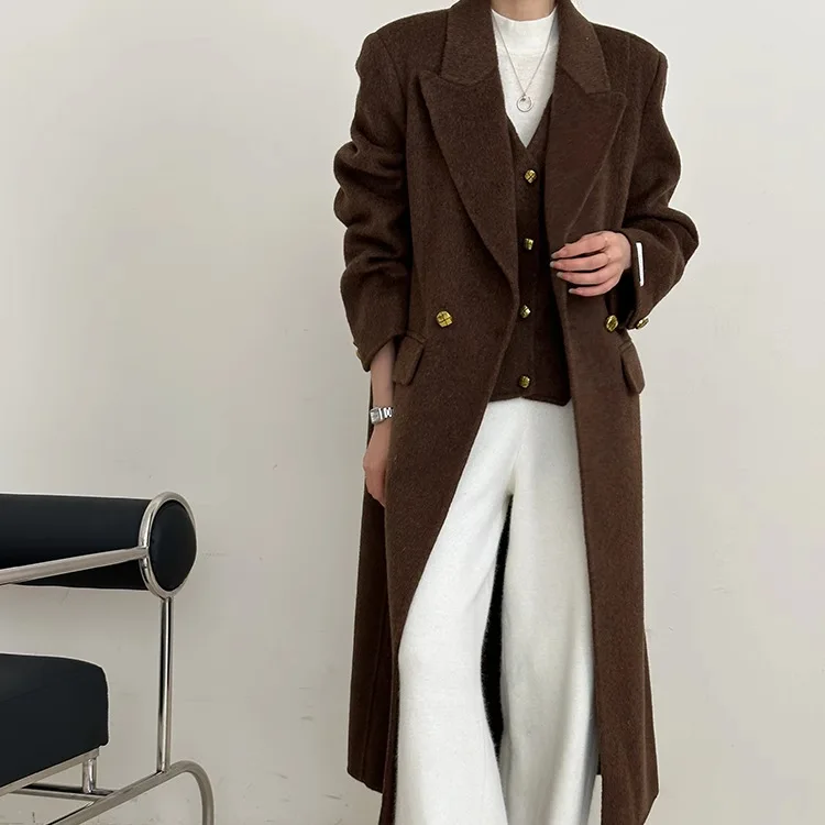 Autumn and Winter Double sided Cashmere Coat for Women, Extended Inner Set with Vest, Fake Two piece Slim Fit Suit Collar,