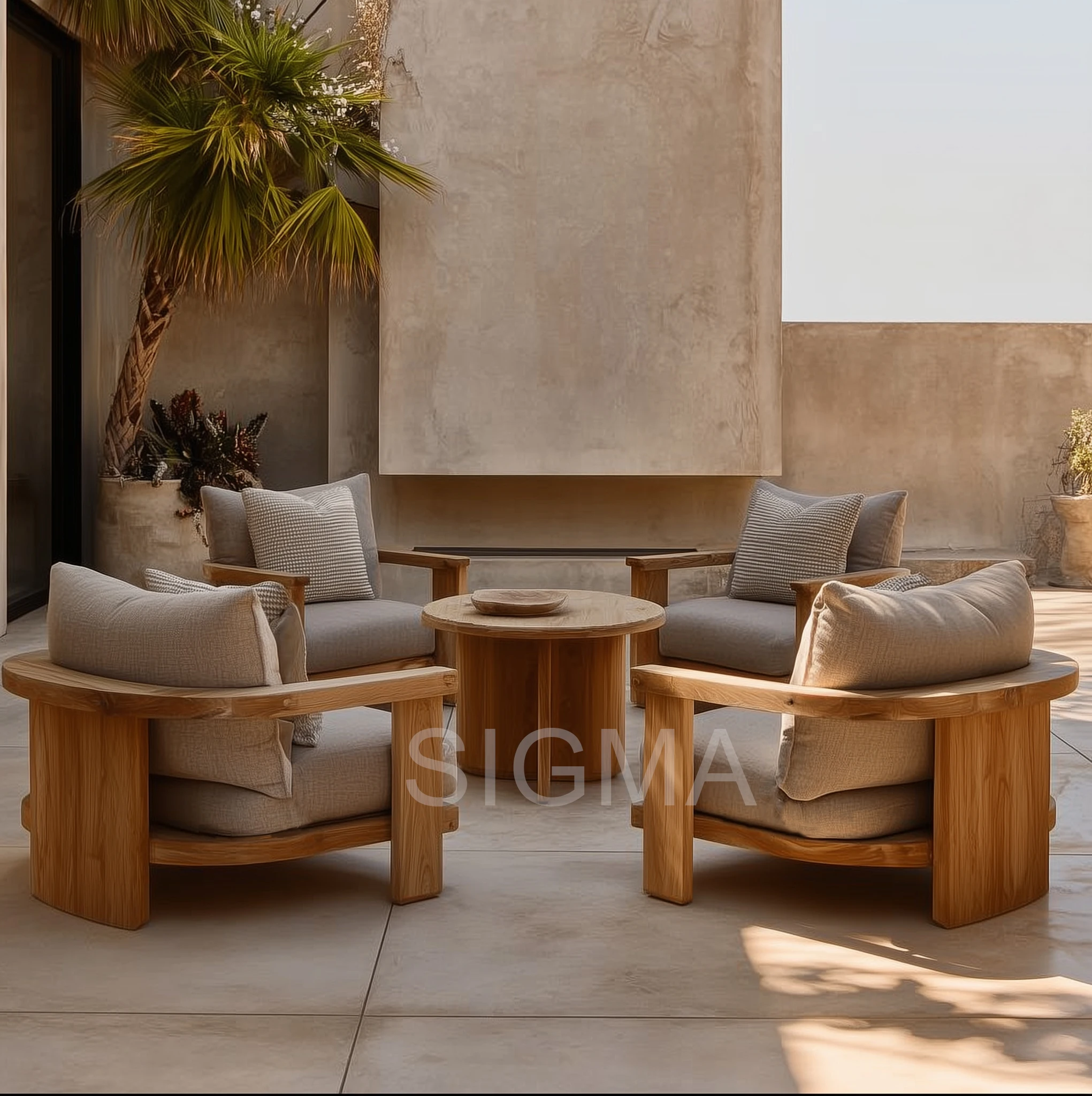 Sigma Durable Modern Teak Eco-Friendly Solid Wood Waterproof Comfortable 6-Seater Farmhouse Outdoor Sofa Set
