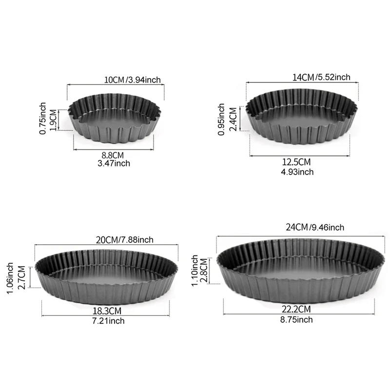 Fluted Loose Base Tart Pan with Random Oil Brush, Round Baking Mold for Pie Quiche Dessert TMZ