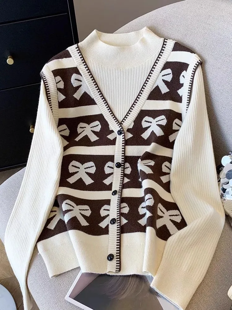 Pull surdimensionné à col montant ajusté, haut en tricot 2 en 1 en peluche pour femme pour l'hiver