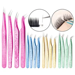 Eyelash Tweezer Ice Flower Anti-Static Stainless Steel Non-Magnetic Tweezers Grafting 3D Artistic Lash Extension Makeup Tools