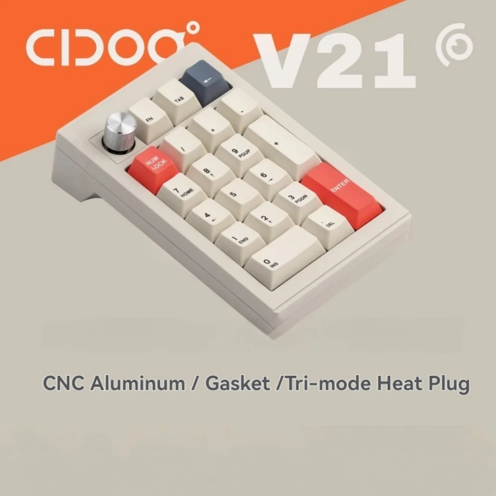 

CIDOO V21 Numeric Keypad Wireless Tri-mode Gasket Hot-Swap RGB Knob Custom CNC Aluminum Office Gaming Mechanical Keyboard VIA