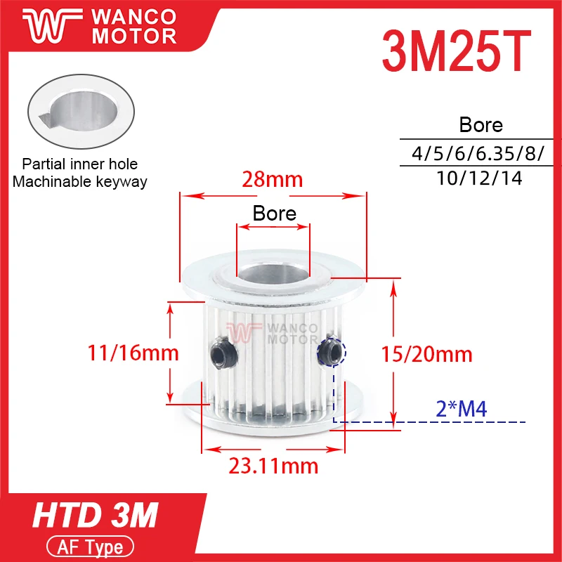 HTD 3M Synchronous Wheel 3M Belt Pulley 25Teeth 26Teeth 28Teeth HTD3M 25T 26T 28T  HTD3M Timing Pulley