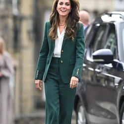 Princess Kate Middleton Solid Green pants Set Fashion Slim manica lunga Slim Blazer 22810