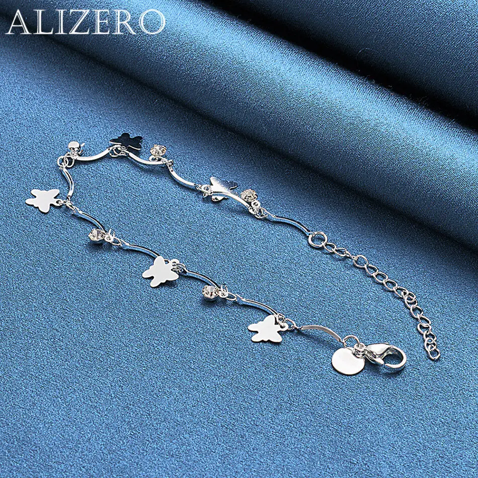 ALIZERO 925 Sterling Silver Bracelet Crystal Zircon Butterflys Charms Bracelets For Women Fashion Wedding Party Jewelry Gifts