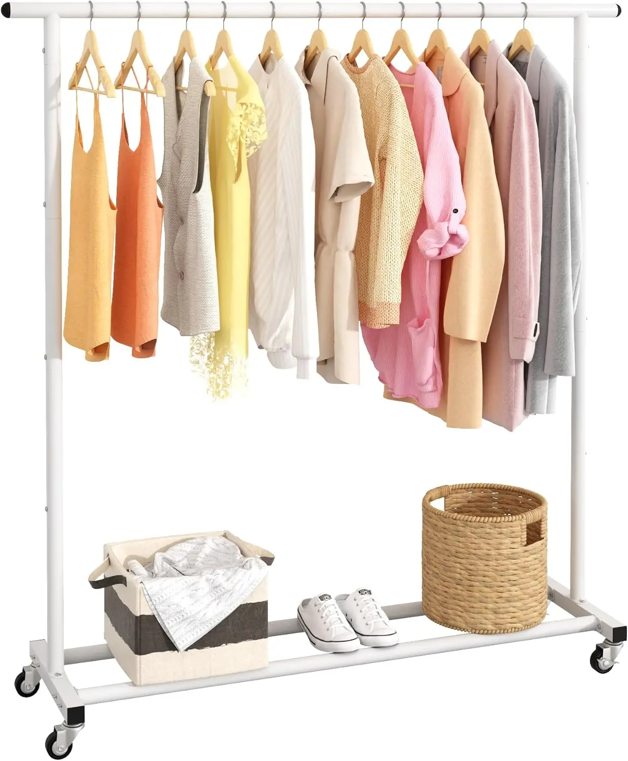 

Metal Rolling Clothing Rack Adjustable Freestanding Garment Organizer with Wheels, Space-Saving Design for Home, Closet,