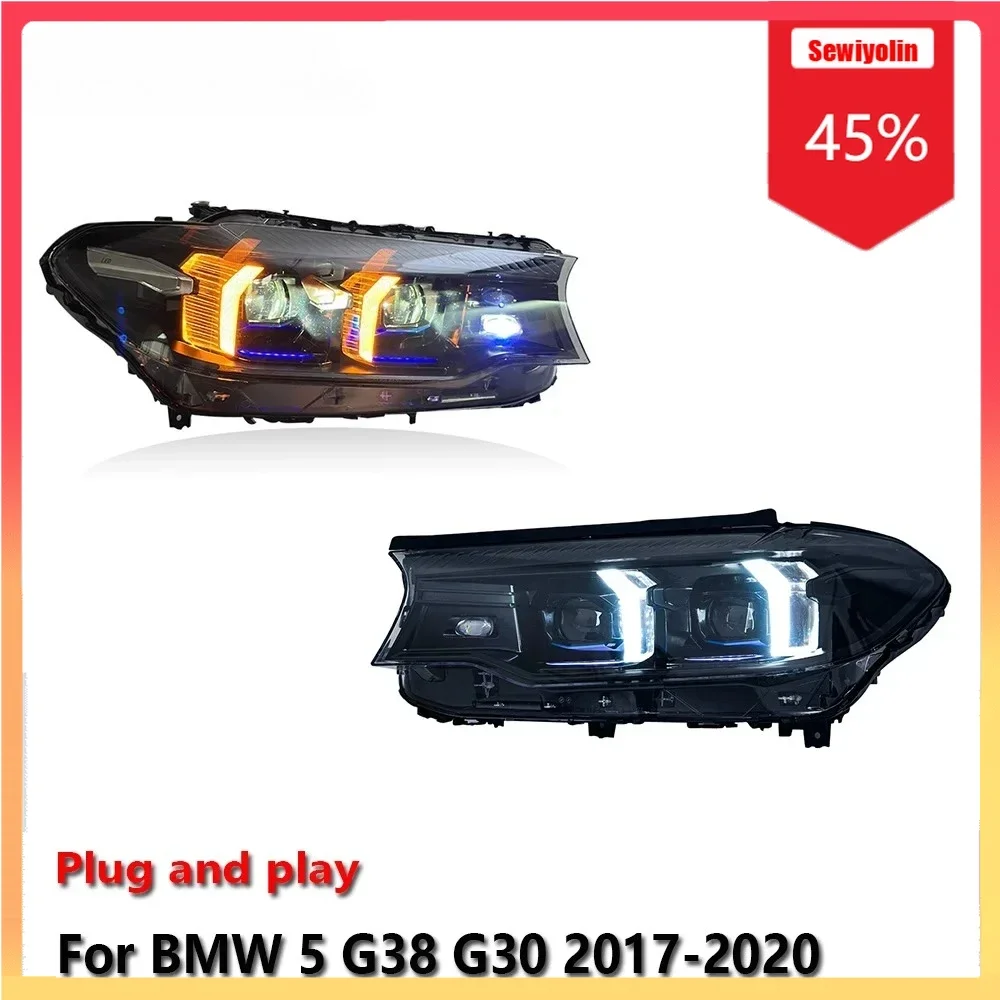 

Автомобильные светодиодные фары, аксессуары для авто для BMW 5 G38 G30 2017-2020, автоматические противотуманные фары DRL, стоп-сигнал, указатель поворота, Plug And Play