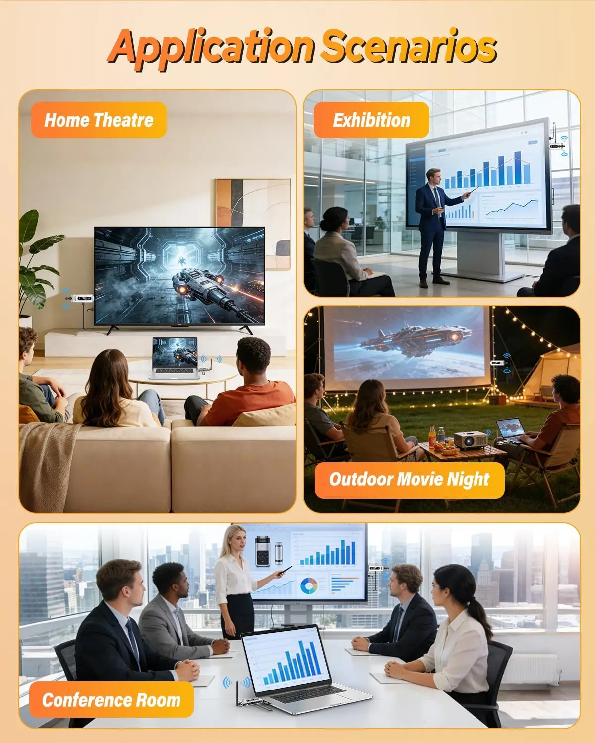 Wireless HDMI Transmitter and 2 Receivers with LCD Display,4K Decode 2K@60Hz Output,492FT/150M Range,Plug & Play,5.8G+2.4GHz Extender for Video and Audio to Monitor from PC/Projector/TV Box view 8