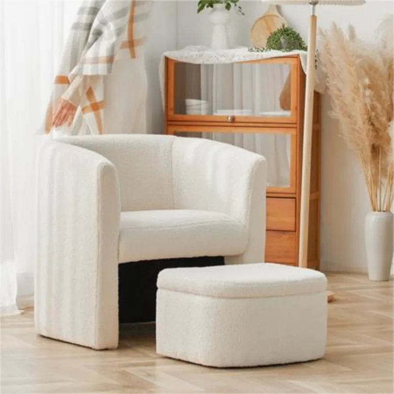 

Clearance Sale-COLAMY Upholstered Sherpa Barrel Accent Chair with Storage Ottoman, Morden Living Room Soom/Office/Reading Spaces