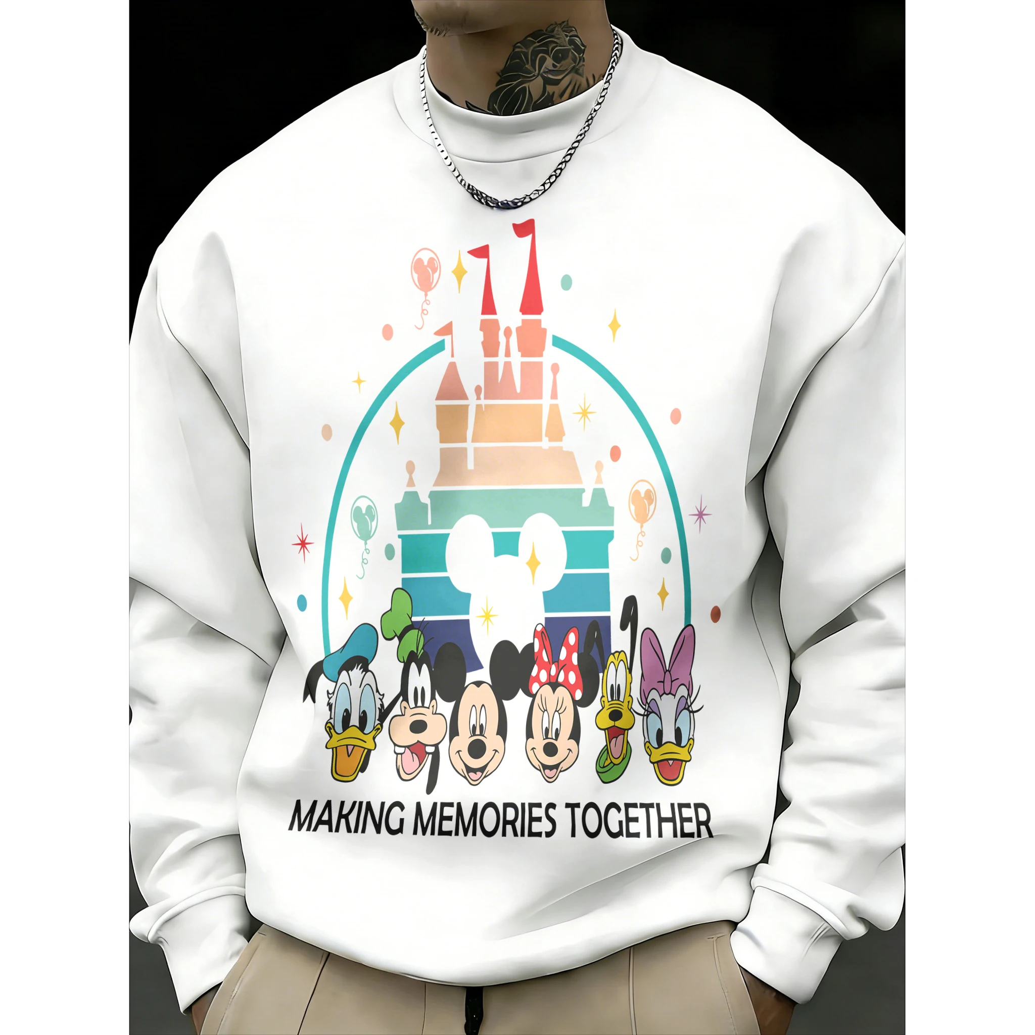 

Мужской свитшот из вельвета и хлопка с принтом Микки и друзей Диснея, осенне-зимняя коллекция 2026, теплый, свободный, повседневный