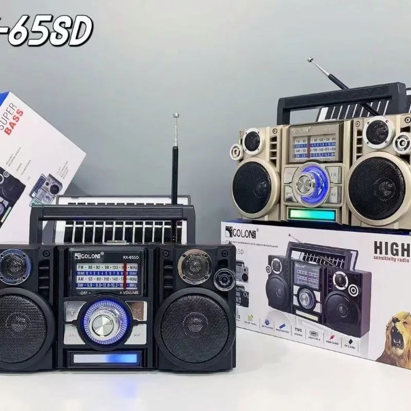 Large Volume Double Horn Stereo FM Radio Multiband Semiconductor Solar Charging Vintage Portable Outdoor Bluetooth Card Speakers image 4