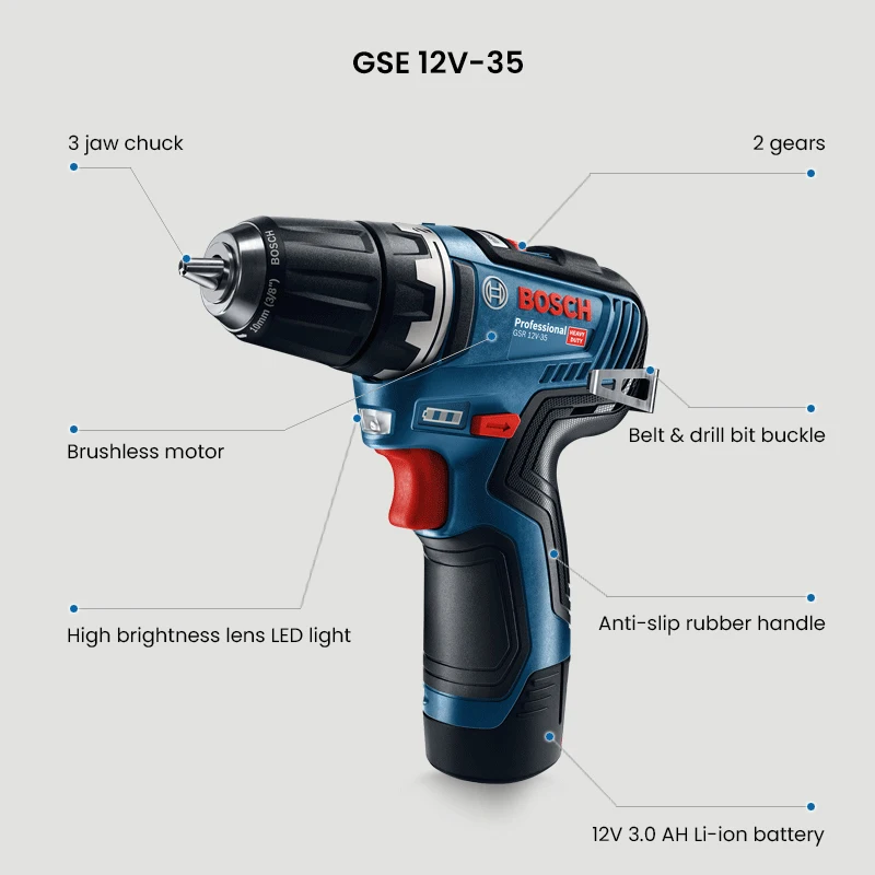 Bosch GSR 12V-35 Rechargeable Cordless Electric Drill Screwdriver Multi-Function Brushless Drill Household Screwdrive No Battery