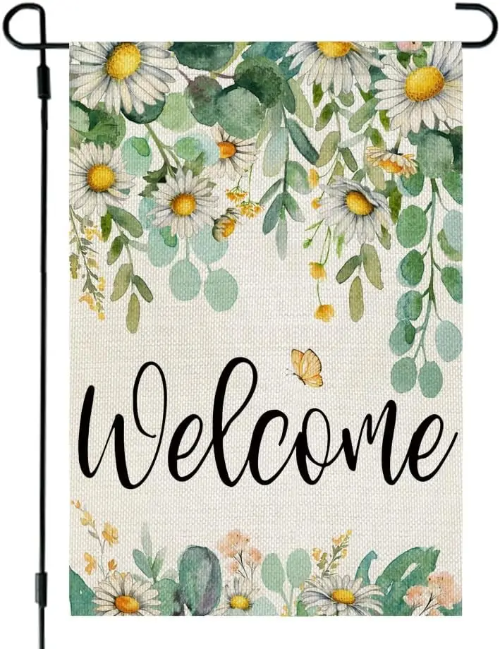 CROWNED BEAUTY Daisy Garden Flag Spring Summer 12x18 Inch Double Sided for Outside Small Burlap Welcome Seasonal Floral Yard Fla