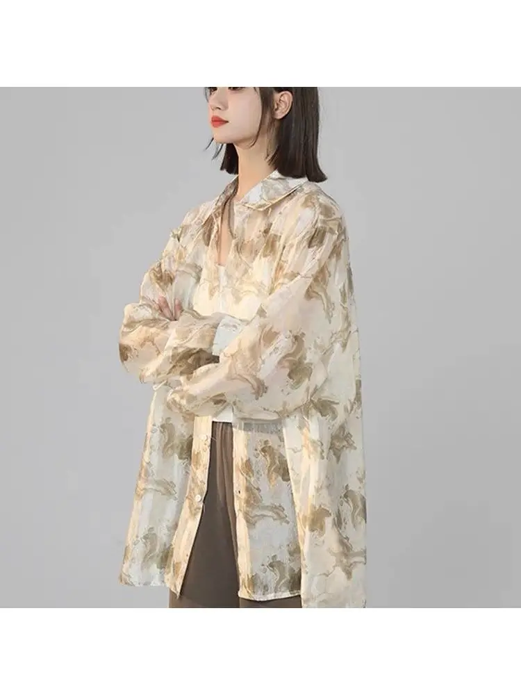 

Creative Print irt Spring Autumn Outerwear Thin Sun Protection Loose Fit Collar Regular Sve Faionable