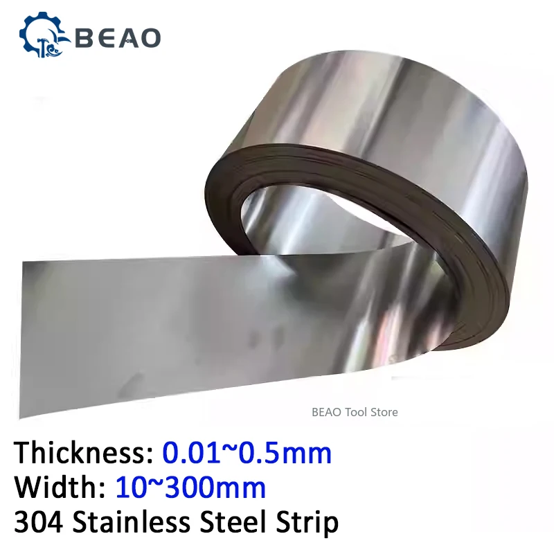 

1 м полоса из нержавеющей стали 304, узкая полоса из нержавеющей стали, катушка 0,01 ~ 0,5 мм