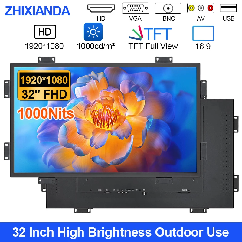 

32 Inch 1000 Nits High Brightness 1920*1080 Open Frame Industrial Touch Screen Monitor LCD Display With HDMI VGA BNC AV USB
