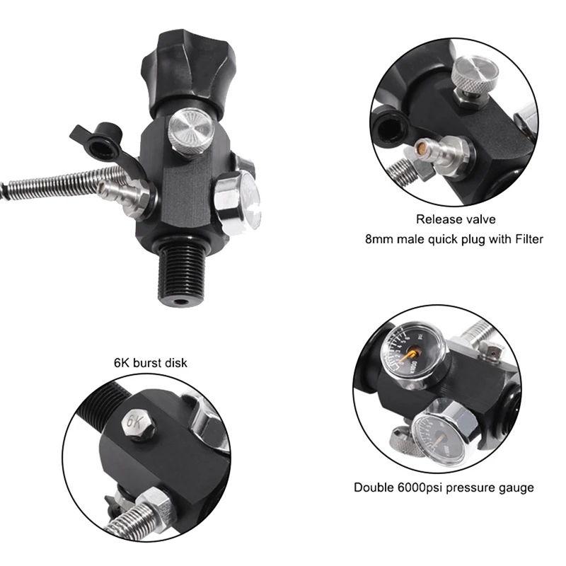 Estação de recarga de preenchimento HPAT M18X1.5 Válvula de carregamento de tanque de medidor duplo Válvula de carregamento de medidor duplo com mangueira de alta pressão de 50 cm