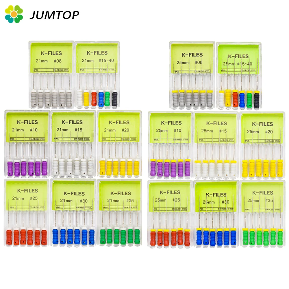 6 Pz/pacco Dentale Uso A Mano File K 21/25mm In Acciaio Inox Endodonzia Canalare Lime Strumenti Dentista Lime Dentali Attrezzature Da Laboratorio