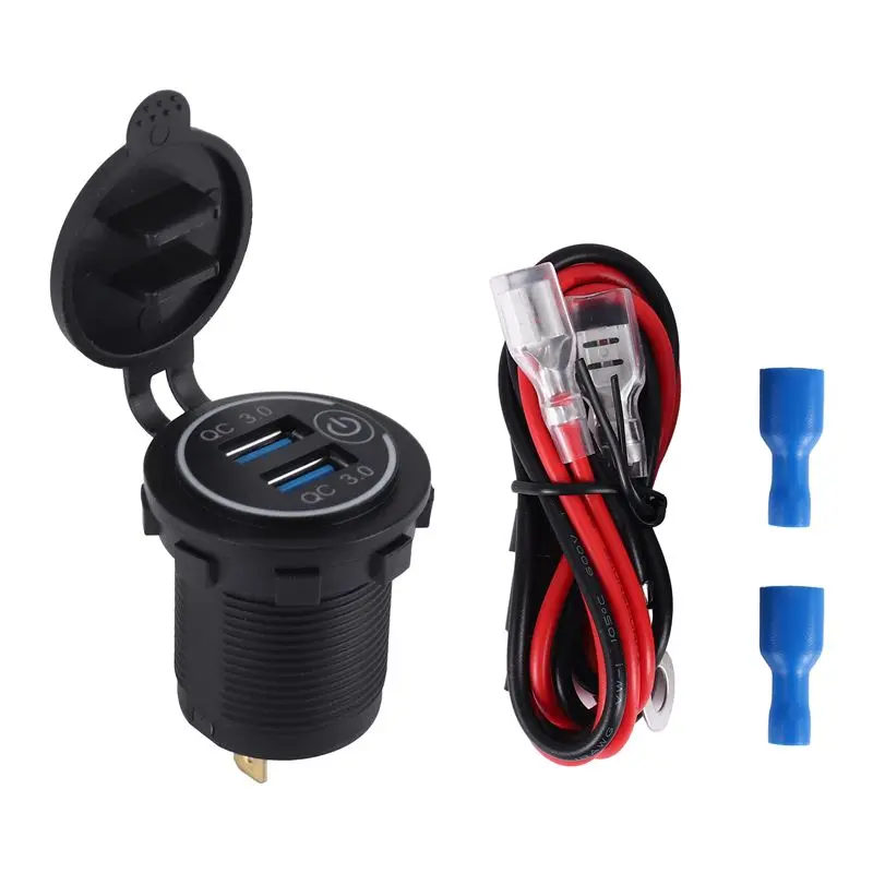 QC 3.0 Dual USB Socket,Waterproof 12V/24V USB Outlet With Touch-Switch For Car, Marine,Boat,RV,Motorcycle-T61C