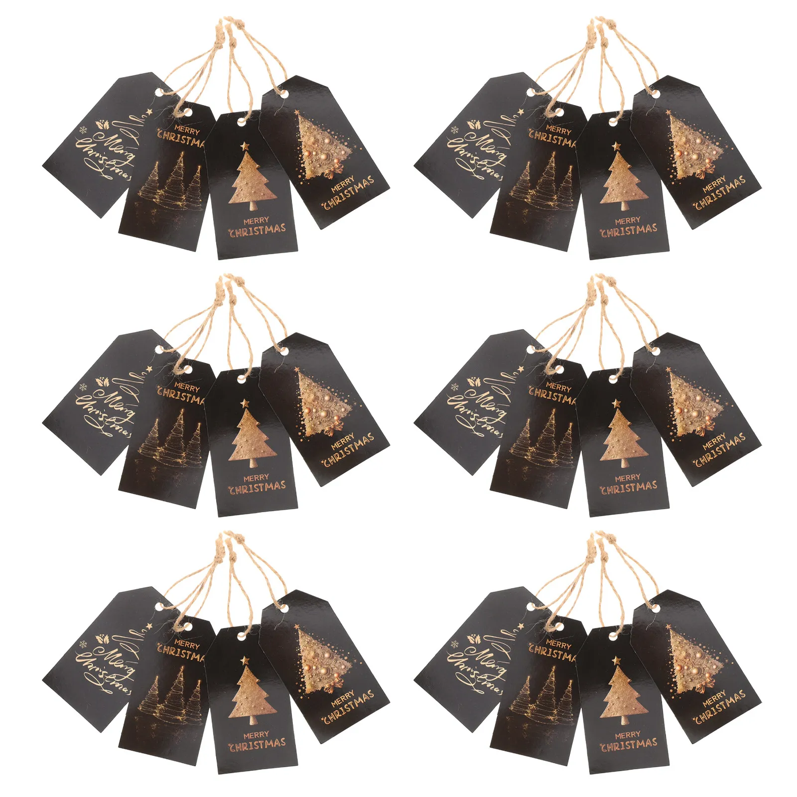 48Pcs Black Merry Christmas Gift Tags with String Bulk Paper Holiday Wrapping Label Card for Package Bag Present Ornament