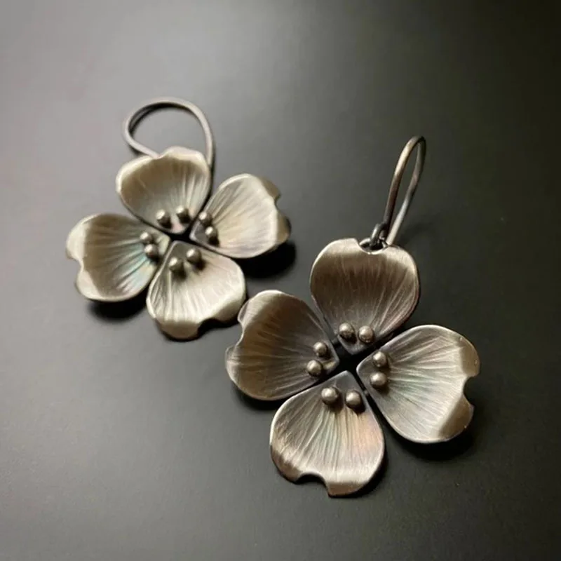 ORZTOON Retro Classic Vintage Style Silver Color Flower Hang Creative  Earrings for Women Birthday Party Fashion Jewelry