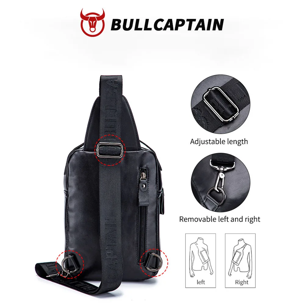 BULLCAPTAIN Genuine Leather Men's Chest Bag Multi Function Bag Can Accommodate 7.9 Inch IPai Pocket Fashion Men's Crossbody Bag view 5