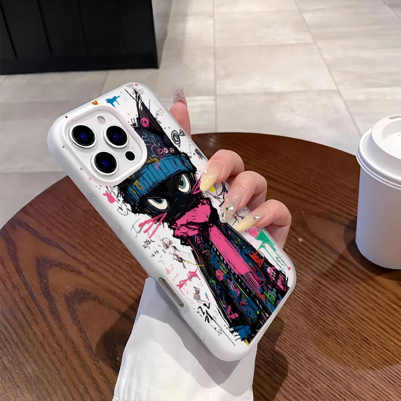 

Желейный магнитный черный шарф с котом, крутой чехол для телефона для iPhone 16, 15, 14, 13, 12, 11 Pro XS Max 7, 8 Plus, мини-чехол для телефона Y2K