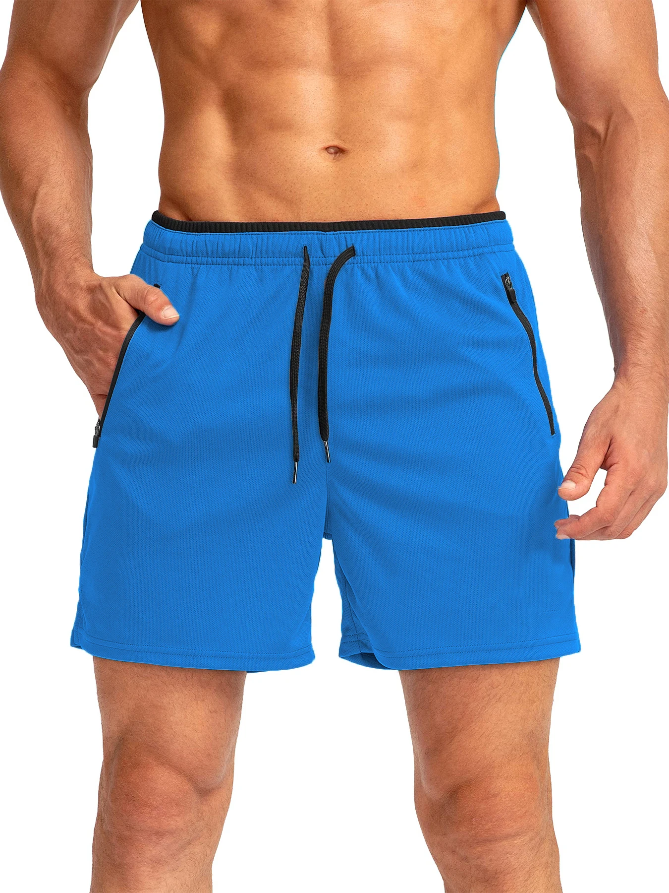 Herren-Laufshorts mit Reißverschlusstaschen, schnelltrocknend, geeignet für Fitness-Workouts, 5-Zoll-Herrenshorts – Detail 15