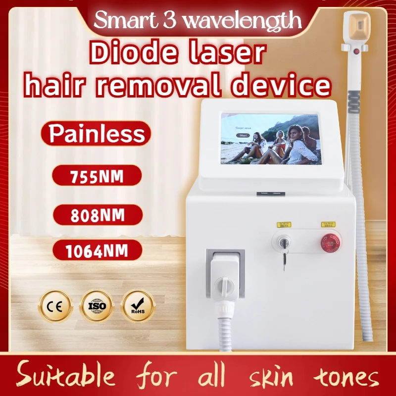 Depiladora Diode Laser Hair Removal Machine Freezing Point Painless Epilator Smart 3 wavelength 755NM 808NM 1064NM High Energy