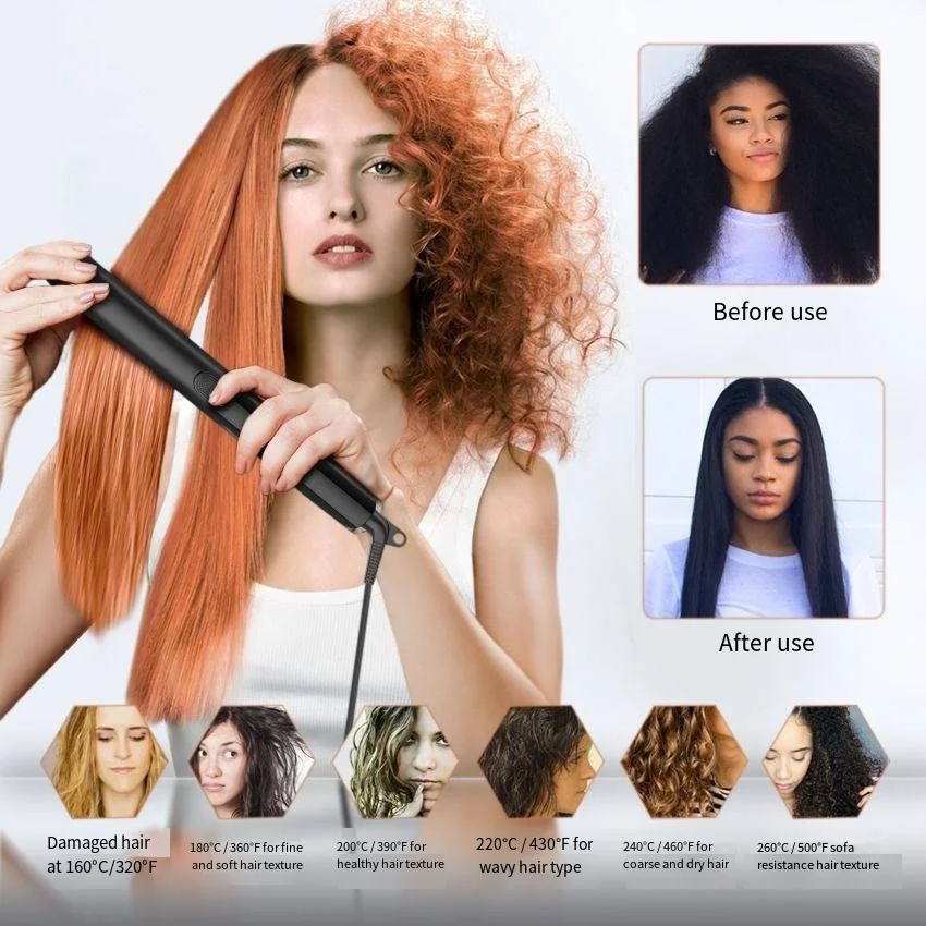 

500F Hair Straightener High Temperature Flat Irons Wide Plate Plasma Ions for Keratin Treatment Frizzy Hair Recovers Damaged