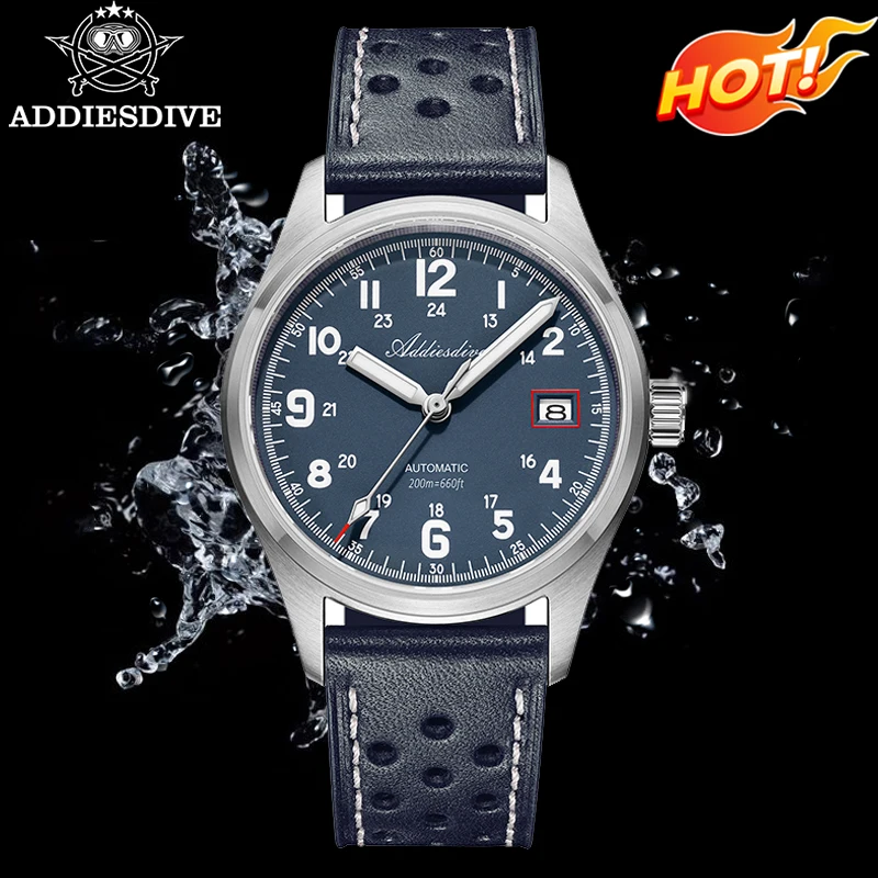 ADDIESDIVE 39mm NH35 Men Automatic Mechanical Watch Date Window Waterproof 200M Sapphire Glass Luminous Black/Blue Watches