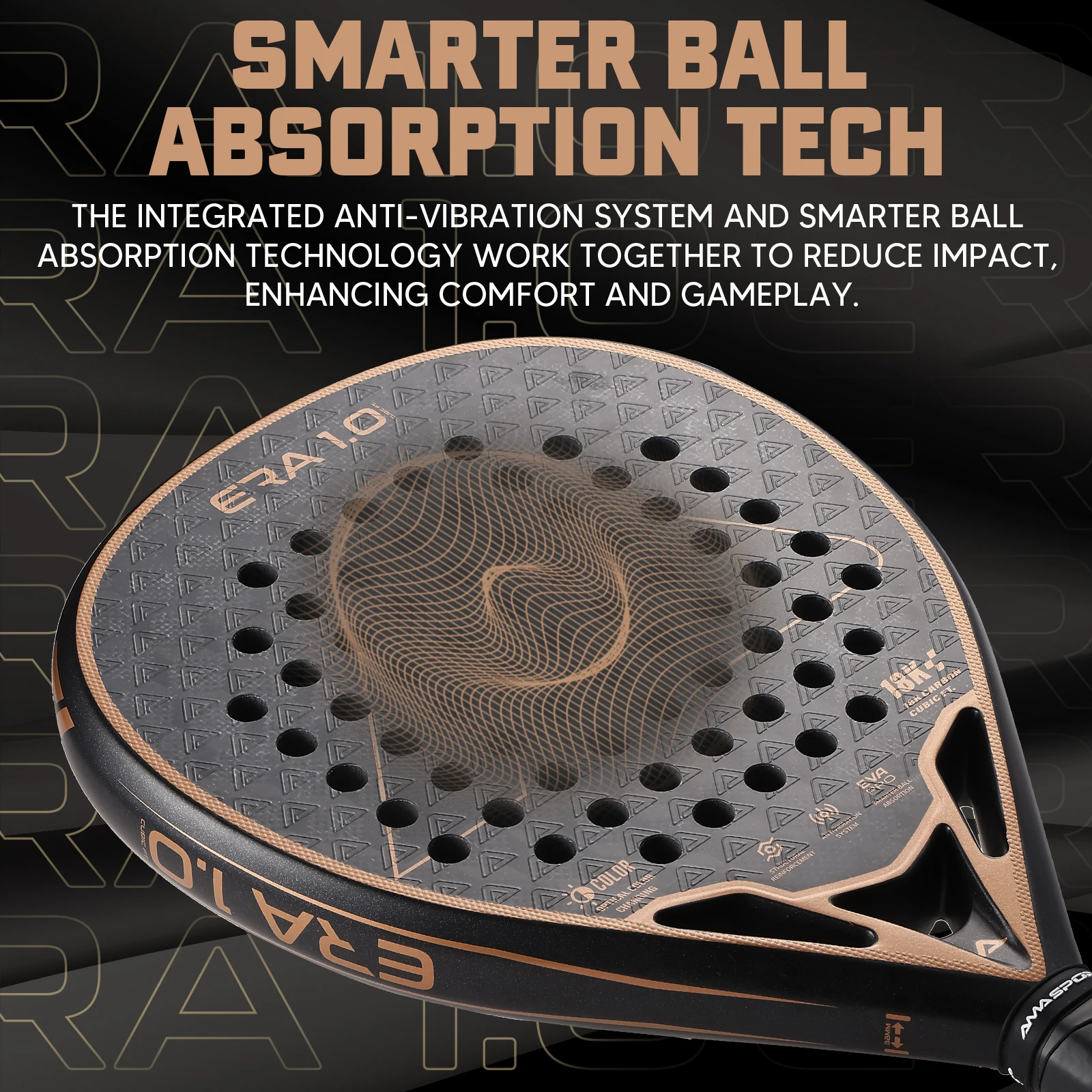 AMASPORT 18K Padel Racket The Era Cubic Series Diamond Shape & Inteliigence Rebound Cork يوفر تجربة ضرب رائعة