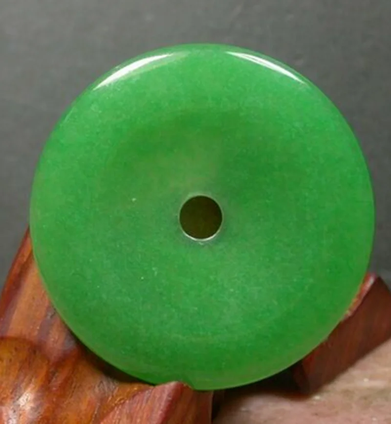 Certificate CHINESE Green quartzite JADE PENDANT Big Circle Donut Amulet 35x35mm